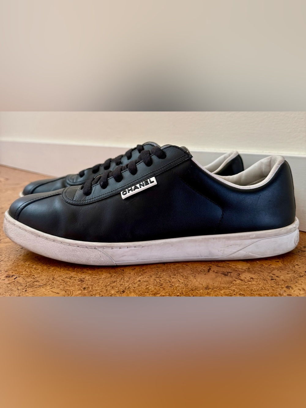 Chanel Uniform Employee Leather Sneakers Black & White EU 42